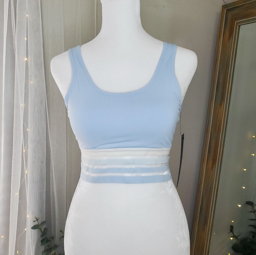 Fashionnova Light Blue Mesh Striped Sports Bra NWT